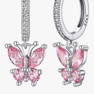 Sterling Silver Butterfly Earrings with Pink Tourmaline - October Birthstone